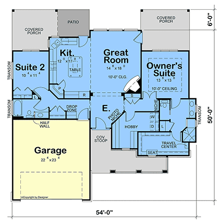Cottage, Craftsman, Traditional House Plan 101248 with 2 Beds, 2 Baths, 2 Car Garage First Level Plan