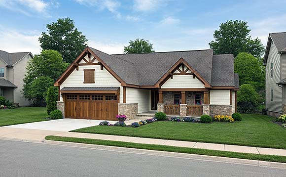 Cottage, Craftsman, Traditional House Plan 101248 with 2 Beds, 2 Baths, 2 Car Garage Elevation