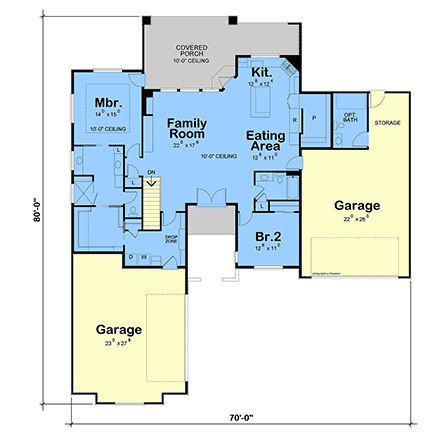 Contemporary, Modern House Plan 101249 with 2 Beds, 2 Baths, 4 Car Garage First Level Plan