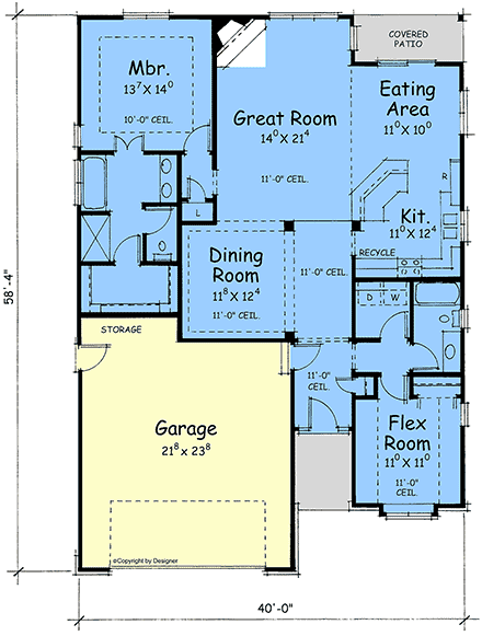 French Country House Plan 101251 with 2 Beds, 2 Baths, 2 Car Garage First Level Plan