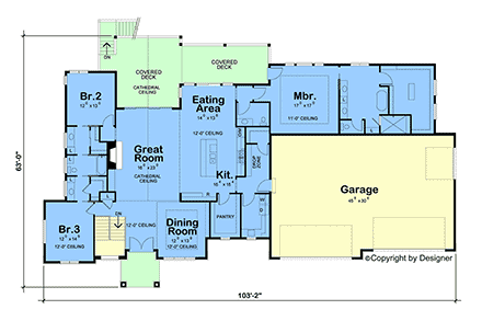 Contemporary, Modern House Plan 101252 with 3 Beds, 2 Baths, 3 Car Garage First Level Plan