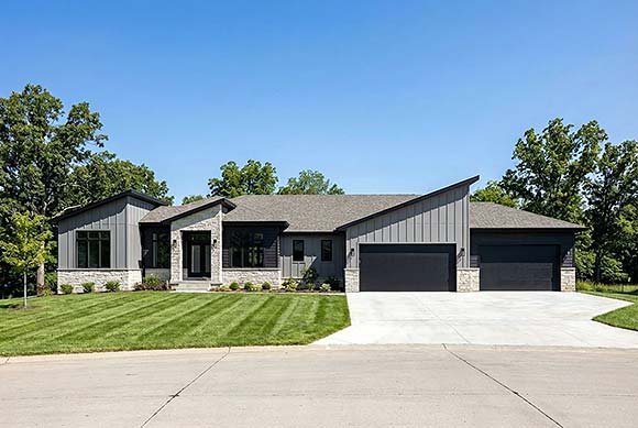 Contemporary, Modern House Plan 101252 with 3 Beds, 2 Baths, 3 Car Garage Elevation