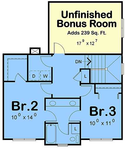 Craftsman, Traditional House Plan 101253 with 3 Beds, 3 Baths, 2 Car Garage Second Level Plan