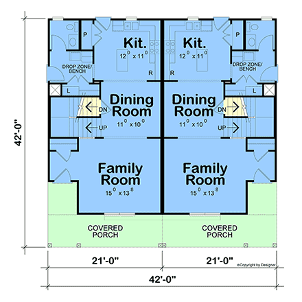 Farmhouse, Traditional Multi-Family Plan 101255 with 6 Beds, 6 Baths First Level Plan