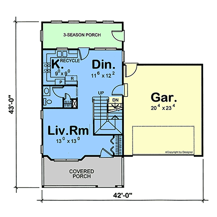 Contemporary, Country, Farmhouse House Plan 101259 with 3 Beds, 3 Baths, 2 Car Garage First Level Plan