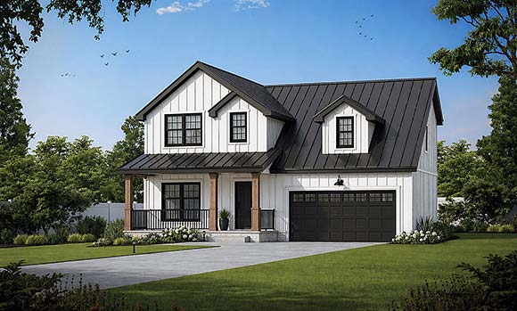 Contemporary, Country, Farmhouse House Plan 101259 with 3 Beds, 3 Baths, 2 Car Garage Elevation
