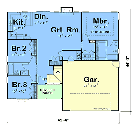 Farmhouse, Traditional House Plan 101260 with 3 Beds, 2 Baths, 2 Car Garage First Level Plan