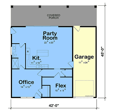 Craftsman, Farmhouse House Plan 101261 with 1 Beds, 1 Baths, 1 Car Garage First Level Plan