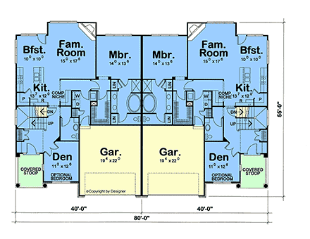 Craftsman, Traditional Multi-Family Plan 101262 with 6 Beds, 6 Baths, 4 Car Garage First Level Plan