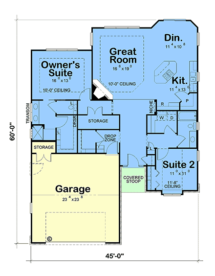 French Country, Traditional House Plan 101263 with 2 Beds, 2 Baths, 2 Car Garage First Level Plan