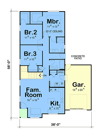 Contemporary, Craftsman, Farmhouse House Plan 101265 with 3 Beds, 2 Baths, 1 Car Garage First Level Plan