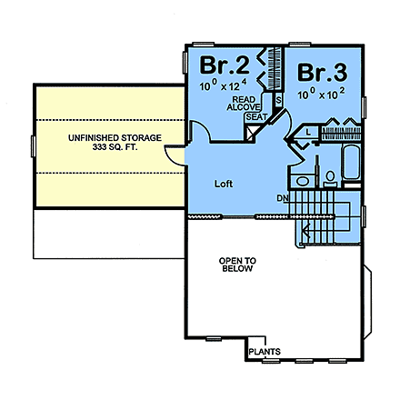 Contemporary, Farmhouse, New American, Traditional House Plan 101266 with 3 Beds, 3 Baths, 2 Car Garage Second Level Plan