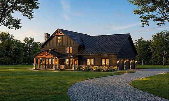 Barndominium, Country, Craftsman, Farmhouse House Plan 101270 with 3 Beds, 4 Baths, 3 Car Garage Elevation