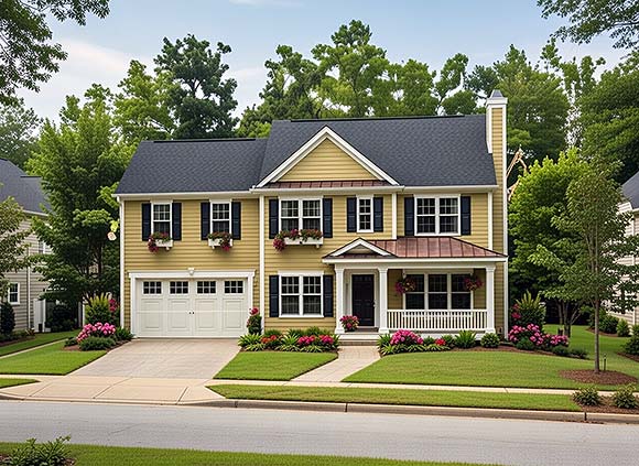 Colonial, Contemporary, Traditional House Plan 101272 with 4 Beds, 3 Baths, 2 Car Garage Elevation