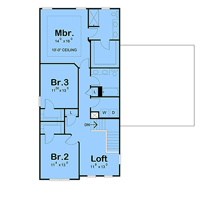 Country, Craftsman, Farmhouse, Traditional House Plan 101273 with 3 Beds, 3 Baths, 2 Car Garage Second Level Plan