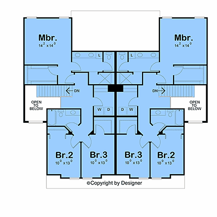 Contemporary, Farmhouse, New American Multi-Family Plan 101275 with 6 Beds, 6 Baths, 4 Car Garage Second Level Plan
