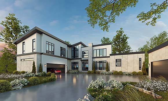 Contemporary, Modern House Plan 101277 with 5 Beds, 6 Baths, 4 Car Garage Elevation