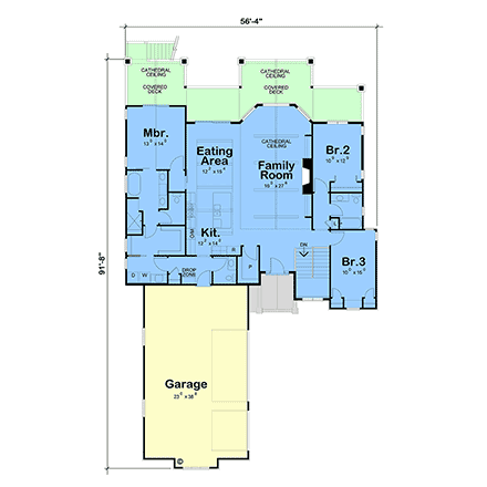 Contemporary, Craftsman, Farmhouse House Plan 101278 with 5 Beds, 4 Baths, 3 Car Garage First Level Plan
