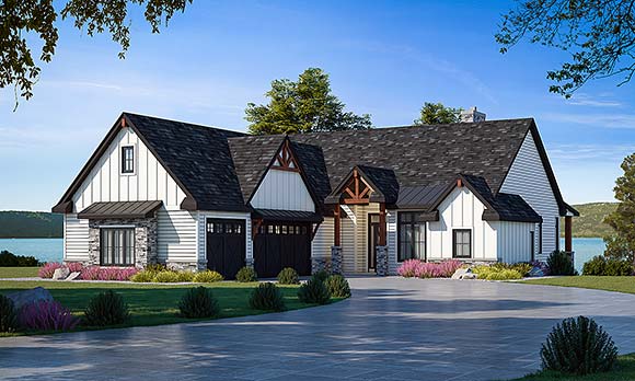 Contemporary, Craftsman, Farmhouse House Plan 101278 with 5 Beds, 4 Baths, 3 Car Garage Elevation