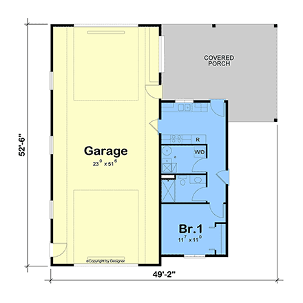 Barndominium, Country, Farmhouse Garage-Living Plan 101279 with 1 Beds, 1 Baths, 1 Car Garage First Level Plan
