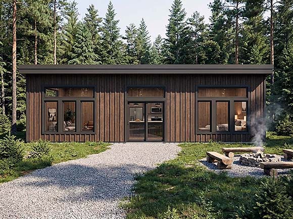 Cabin, Contemporary House Plan 101280 with 2 Beds, 1 Baths Elevation