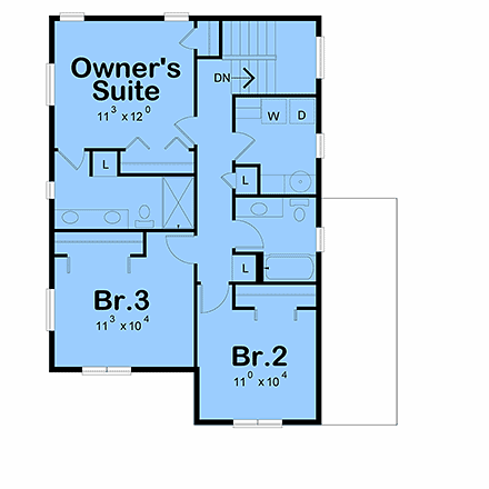 Contemporary, Modern House Plan 101281 with 3 Beds, 3 Baths, 2 Car Garage Second Level Plan