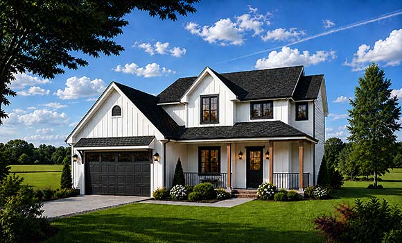 Contemporary, Farmhouse, New American House Plan 101283 with 4 Beds, 3 Baths, 2 Car Garage Elevation