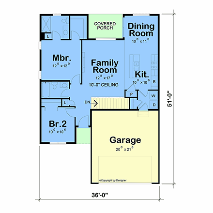 Contemporary, Farmhouse, Ranch House Plan 101285 with 2 Beds, 2 Baths, 2 Car Garage First Level Plan