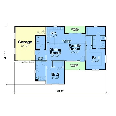 Contemporary, Farmhouse House Plan 101286 with 2 Beds, 2 Baths, 1 Car Garage First Level Plan