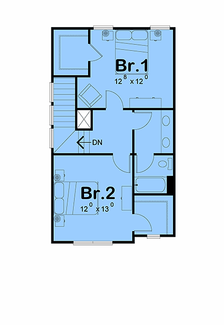 Contemporary, Country, Farmhouse House Plan 101287 with 3 Beds, 2 Baths Second Level Plan