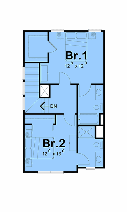 Contemporary, Farmhouse, New American House Plan 101288 with 3 Beds, 3 Baths, 1 Car Garage Second Level Plan