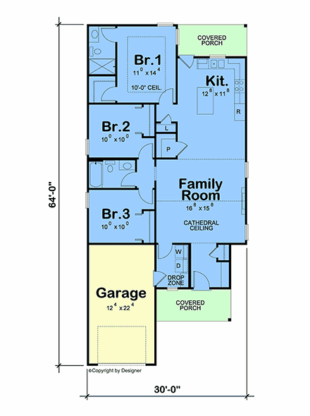 Contemporary, Country, Craftsman, Farmhouse House Plan 101289 with 3 Beds, 2 Baths, 1 Car Garage First Level Plan