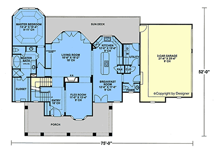 Contemporary, Farmhouse, New American House Plan 101290 with 3 Beds, 3 Baths, 3 Car Garage First Level Plan