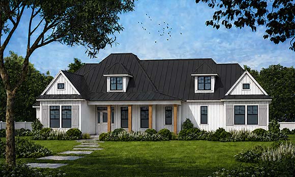 Contemporary, Country, Farmhouse, Traditional House Plan 101291 with 4 Beds, 3 Baths, 2 Car Garage Elevation