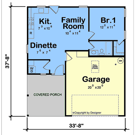 Barndominium, Contemporary, Modern Garage-Living Plan 101292 with 1 Beds, 1 Baths, 2 Car Garage First Level Plan