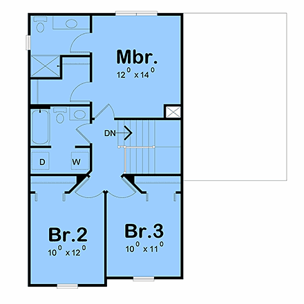 Contemporary, Country, Craftsman, Farmhouse House Plan 101293 with 3 Beds, 3 Baths, 1 Car Garage Second Level Plan