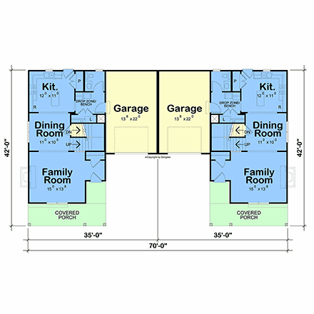Contemporary, Farmhouse Multi-Family Plan 101294 with 6 Beds, 6 Baths, 2 Car Garage First Level Plan
