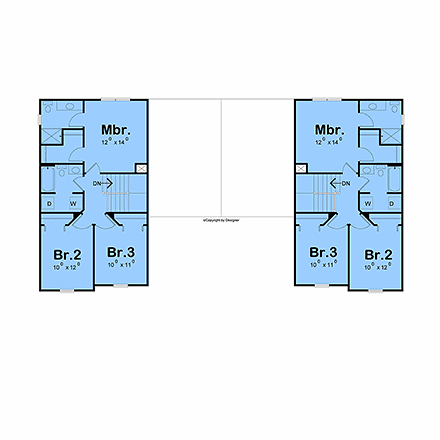 Contemporary, Farmhouse Multi-Family Plan 101294 with 6 Beds, 6 Baths, 2 Car Garage Second Level Plan