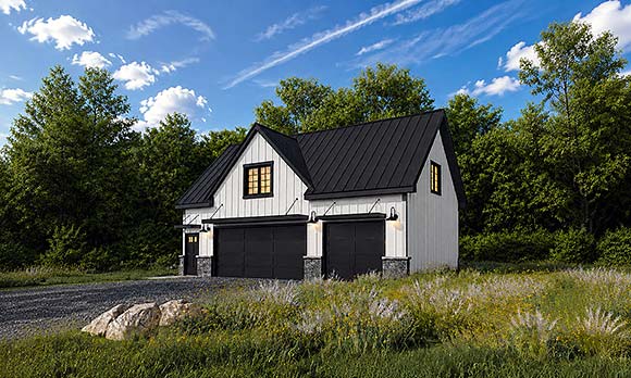 Contemporary, Country, Farmhouse, New American Garage-Living Plan 101295 with 1 Beds, 1 Baths, 3 Car Garage Elevation