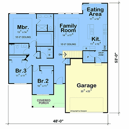Craftsman, Farmhouse, Ranch House Plan 101297 with 3 Beds, 3 Baths, 2 Car Garage First Level Plan