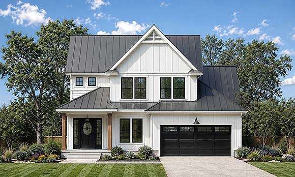 Contemporary, Country, Farmhouse, New American House Plan 101298 with 3 Beds, 3 Baths, 2 Car Garage Elevation