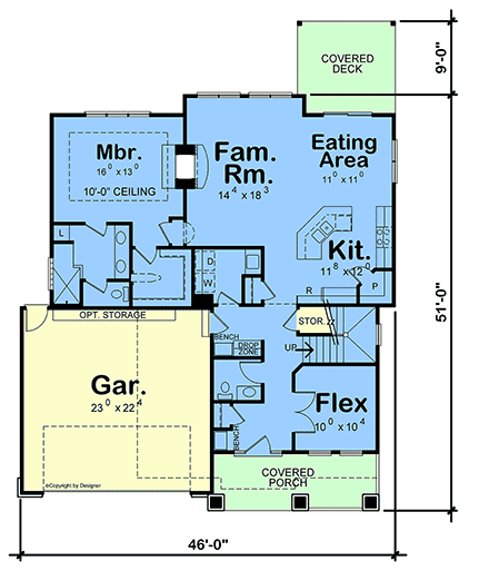 Contemporary, Country, Craftsman, Farmhouse House Plan 101299 with 3 Beds, 3 Baths, 2 Car Garage First Level Plan
