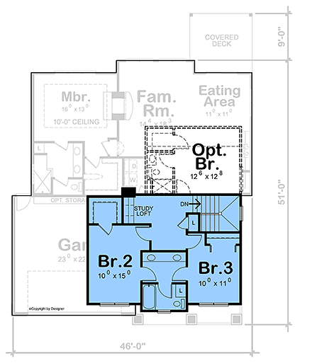 Contemporary, Country, Craftsman, Farmhouse House Plan 101299 with 3 Beds, 3 Baths, 2 Car Garage Second Level Plan