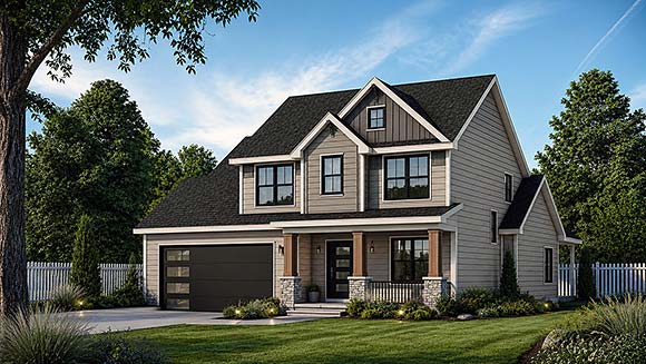 Contemporary, Country, Craftsman, Farmhouse House Plan 101299 with 3 Beds, 3 Baths, 2 Car Garage Elevation