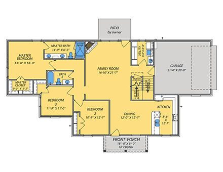 Acadian, Contemporary, Traditional House Plan 101306 with 3 Beds, 2 Baths, 2 Car Garage First Level Plan