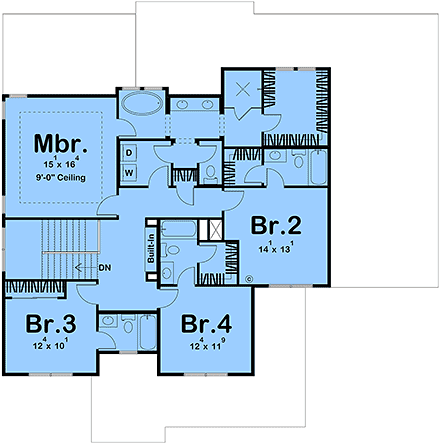 Contemporary, Country, Craftsman, Farmhouse, New American House Plan 101400 with 4 Beds, 5 Baths, 3 Car Garage Second Level Plan