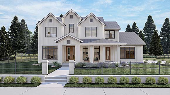 Contemporary, Country, Craftsman, Farmhouse, New American House Plan 101400 with 4 Beds, 5 Baths, 3 Car Garage Elevation