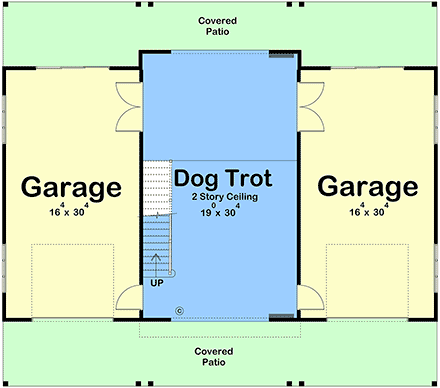 Contemporary, Farmhouse, New American Garage-Living Plan 101401 with 2 Beds, 2 Baths, 2 Car Garage First Level Plan