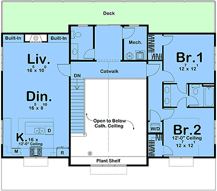 Contemporary, Farmhouse, New American Garage-Living Plan 101401 with 2 Beds, 2 Baths, 2 Car Garage Second Level Plan