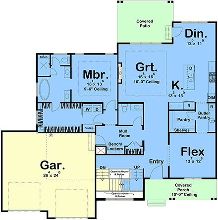 Contemporary, Craftsman, Farmhouse, New American House Plan 101403 with 4 Beds, 3 Baths, 2 Car Garage First Level Plan